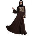 Umbrella abaya with golden embroidery work - Coffee Brown